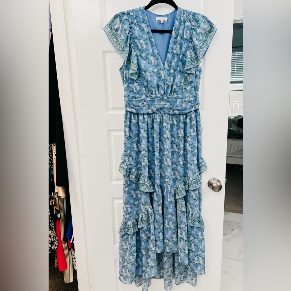 Max Studio Blue Floral Tiered Midi Dress